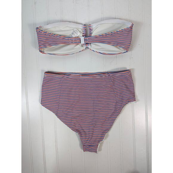 Onia Swim Bikini Leah Stripe Bottom Bandeau Stripe Top Red White Blue Medium - Picture 2 of 9